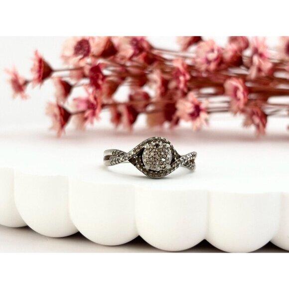 Crossover Cluster Cubic Zirconia Gemstone Vintage Sterling Silver Ring - sz 6.5 - Picture 8 of 10